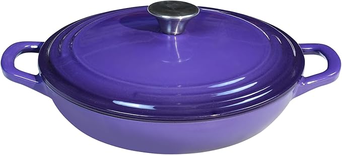 Braiser Enameled Cast Iron Braiser 3 qt Braiser Pan with Lid Purple Shallow Cast Iron Casserole Braiser Pan with Handels