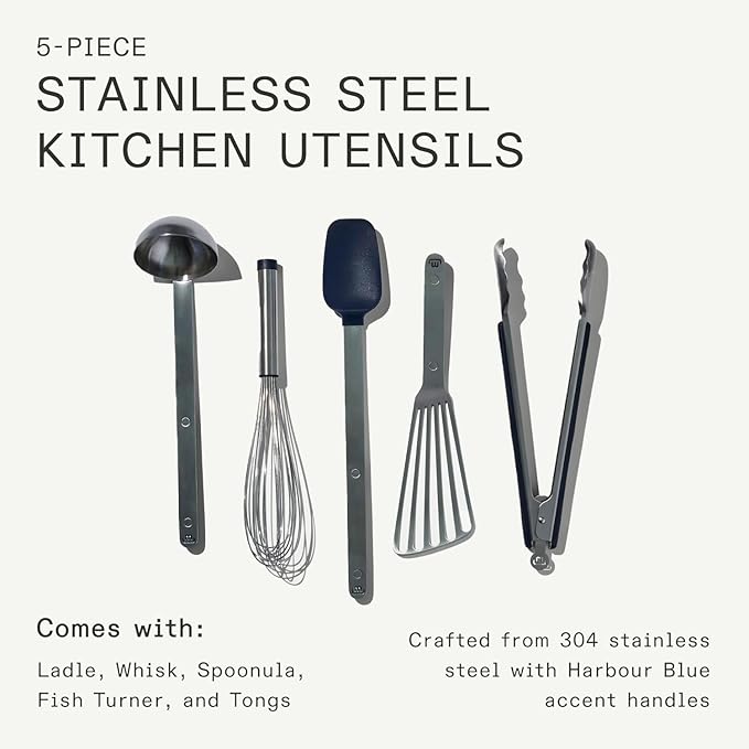 Made In Cookware - Stainless Steel Kitchen Utensil 5-piece Set - Ladle, Tongs, Whisk, Spoonula, Fish Turner
