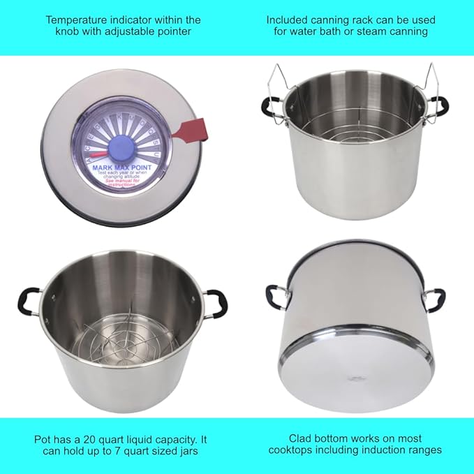 Harvest Stainless Steel 20 Qt Canning Pot with Rack | Water Bath or Steam Canning | Works on All Stovetops Including Induction, Glass, Gas (Stainless Steel Canner + Tools)
