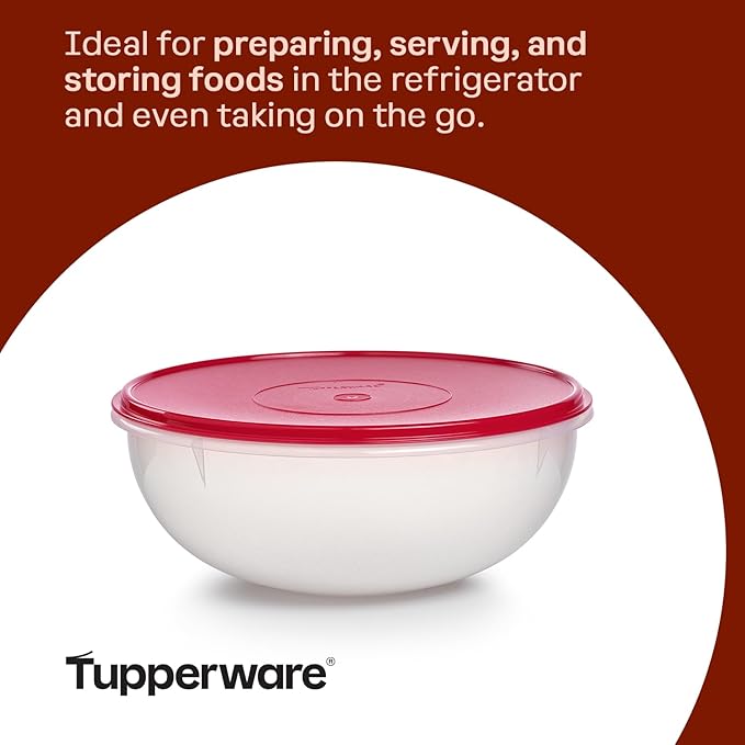 Tupperware Fix-N-Mix 1.7 Gallon Mixing Bowl, Clear with Lipstick Colored Lid, Dishwasher Safe and BPA Free (6.5 L)