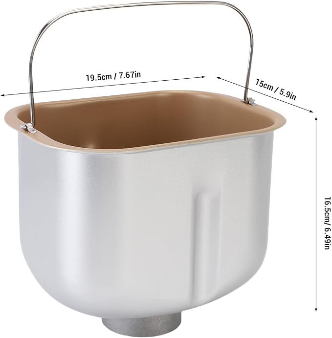Bread Machine Baking Bucket, 7.67 * 5.9 * 6.49inch Bread Maker Inner Bucket Non Stick Baking Bucket Stainless Steel Inner Replacement Part for Home and Commercial Bakeries