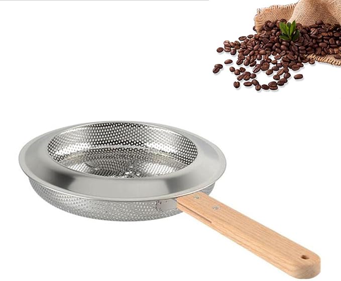 Coffee Roasting Tool, Stainless Steel Coffee Roaster with Wooden Handle, Home Kitchen Baking Tool