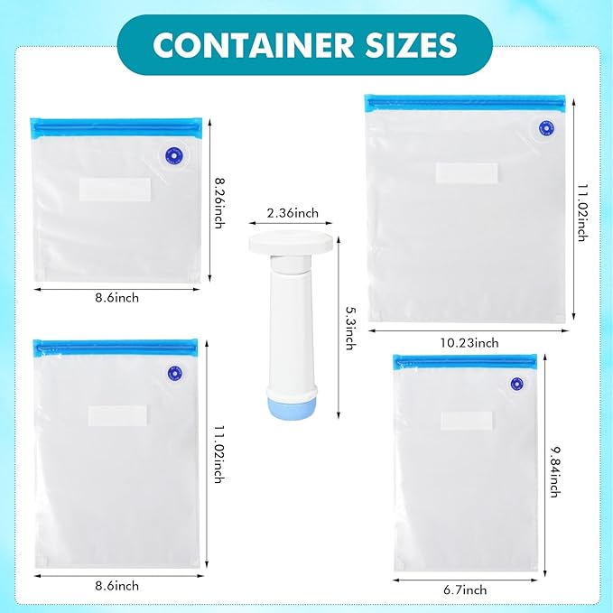 LemonRoad 33 Piece Vacuum Seal Storage Food Containers with Lids (6Containers&6 Lids&20 Sealable Bags&1 Hand Vacuum Pump), Meal Prep Containers with Lid, Airtight and Leak Proof(Blue)