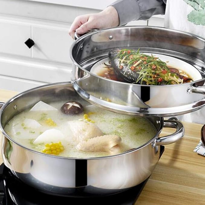 DOITOOL Stainless Steel Steamer, 5 Tier Steamer Pots with Lid, Cookware Steaming Pots (5 Layers 28cm)