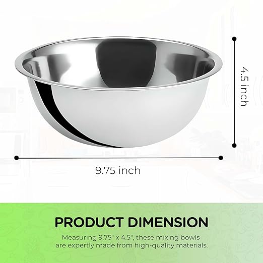 OCS Parts 3 Quart Mixing Bowls | Set of 2 | 9.75-Inch Stainless Steel Professional Grade Flat Base Mixing Bowls for Home and Commercial Kitchens | Dishwasher Safe