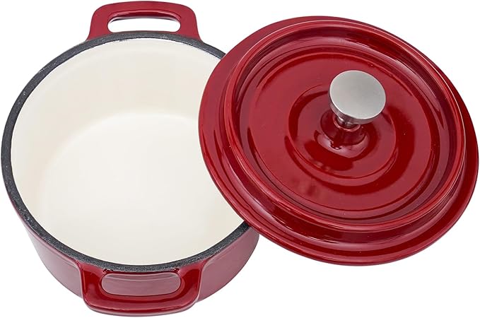 Mini Cocotte 8 oz Mini Dutch Oven 0.25 qt. Cast Iron Garlic Roaster for Oven Garlic Confit Pot Ramekins with Lids Oven Safe Set of 2, Red