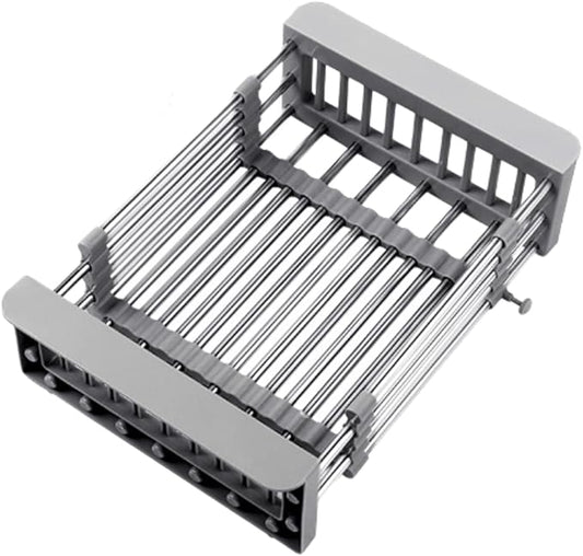 Cyrank Over The Sink Dish Drying Rack, Expandable Over Sink Grill Telescopic Drain Basket Kitchen Rack Drain Basket Sink Drying Rack(L#Grey)