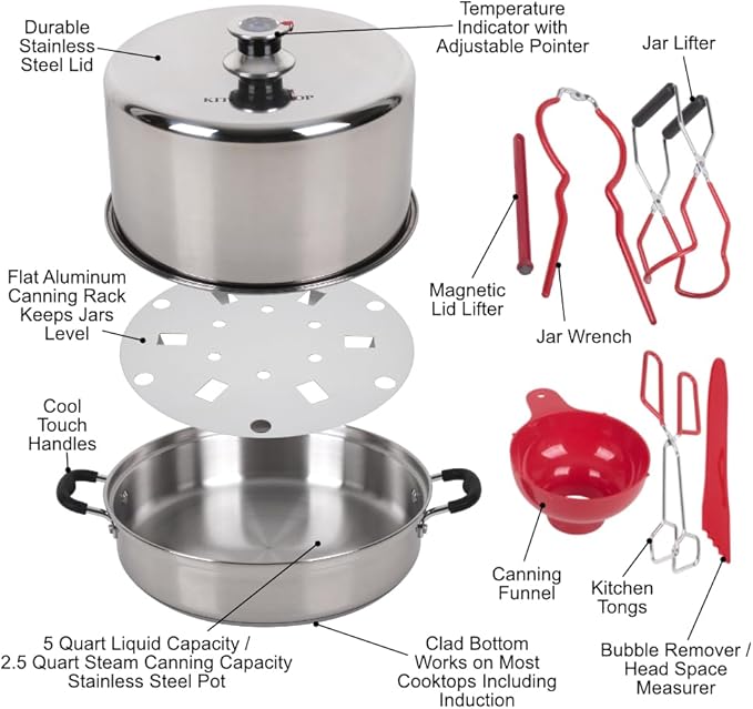 Kitchen Crop Steam Canner with Temperature Indicator (Stainless Steel Steam Canner + Tools)
