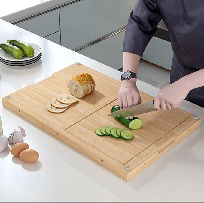 Bamboo Cutting Board Double Sided 28” x 18” with Juice Groove, Large Wooden Cutting Boards for Kitchen, Wood Chopping Board with Side Handles for Fruit, Meat, Kneading Dough