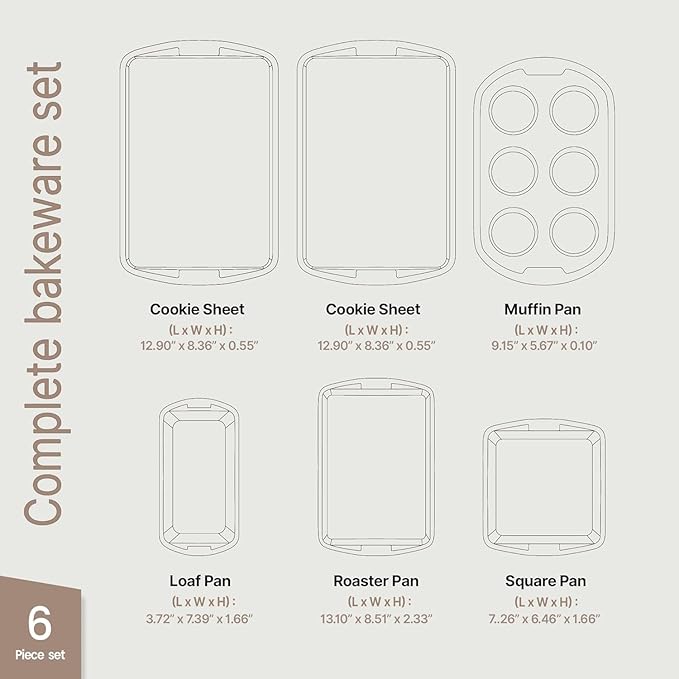 BAKKEN Kitchen Baking Pan Set - Nonstick Blue Marble Coating, Commercial Grade Carbon Steel Bakeware Sets, Baking Kitchen Essentials, PFOA, PFOS, PTFE Free, Oven Safe Tray (Up To 450° F), Set of 6