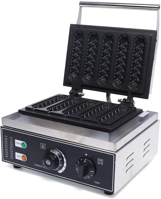 Hotdog Waffle Maker 1500W Commercial Waffle Machine 110V Electric Corn Hot Dog Waffle Maker Crispy Baking Corn Dog Waffles Non-Stick Maker 5PCS (5Pcs)