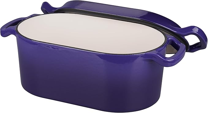 Oval Dutch Oven Pot with Lid, Enamel Coating Cast Iron Bread Pans for Homemade Sourdough Bread Baking, Cooking, 4 Quart, Purple