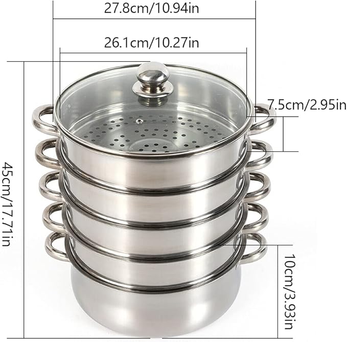 Multipurpose Stock Pot and Steamer Pots 5 Tier Pasta Pots Cooker Pot Kitchen Steaming Cookware with Lid for Cooking Vegetables, Seafood,Soups, Stews (17.71'' H)