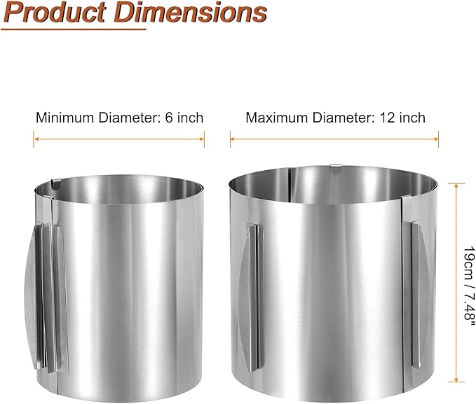 HARFINGTON 6" to 12" Cake Ring 19cm High Adjustable Round Cake Ring Stainless Steel Mousse Baking Moulds Bakeware Supplies for Baking Cooking Making Tool
