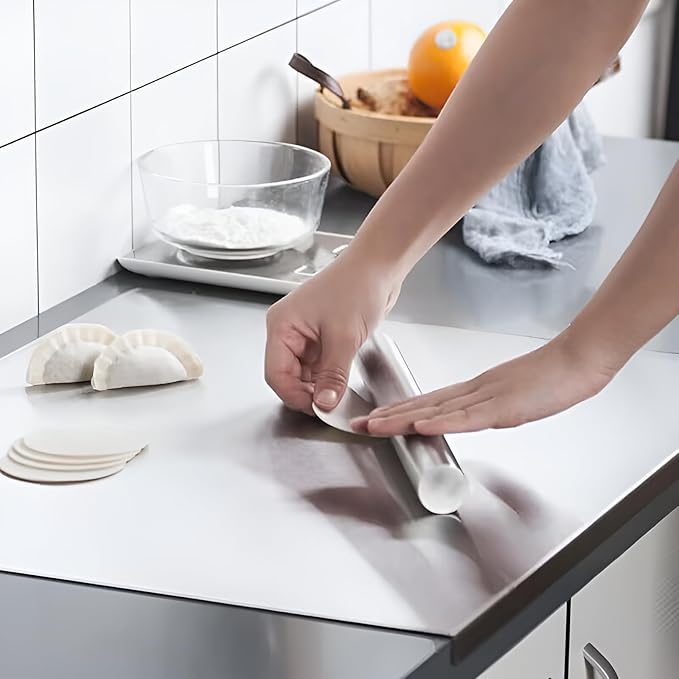 Stainless Steel Cutting Boards for Kitchen, Lipped stainless steel cutting board. Large cutting board suitable for meat, fruits, vegetables, bread, and baking (50 x 50cm / 19.7"L x 19.7"W)