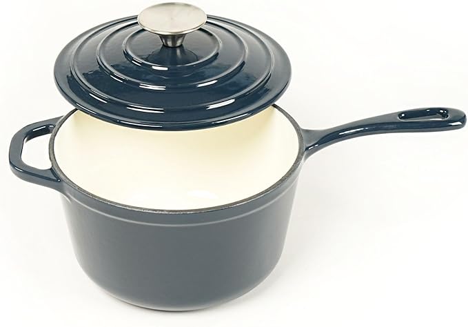 HAWOK 2 qt Enameled Cast Iron Saucepan, 7 inch with Lid, Navy Blue