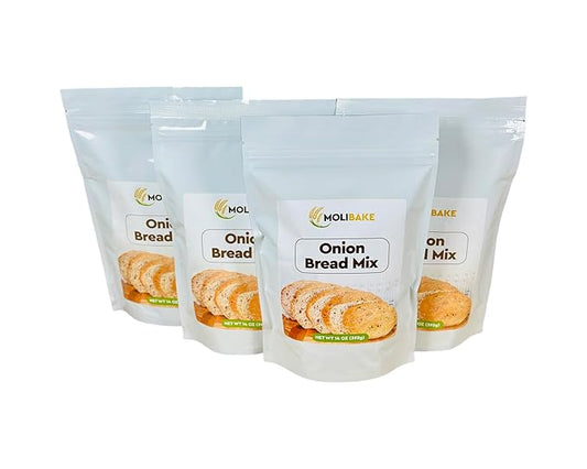Molibake Onion Bread Mix – Pack of 4 – Premium All-Natural Baking Mix for Bread Machine and Oven – 14 oz – Gourmet Blend with Dried Onion Flakes, Sunflower Seeds, Rye Malt Flour – Easy-to-Use Bread Maker Mix for Homemade Baking