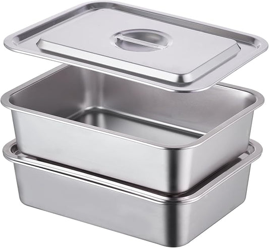 4-Piece 4 Inch Extra Deep Lasagna Pan with Lid, 11.6x15.6 Inch 9.2QT Large Stainless Steel Nonstick Lasagna Baking Roasting Dish Pan for Oven(L, 2 Pack)