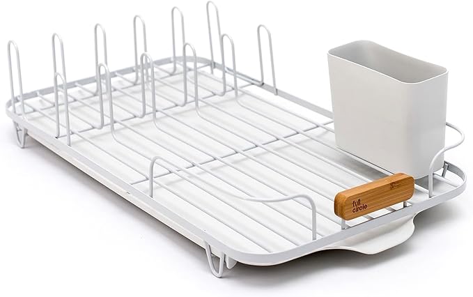 Full Circle Dish Jockey Extra Large Dish Drying Rack – Space Saving Drying Rack for Kitchen Counter – Stainless Steel and Recycled Plastic Drainer with Holders for Plates, Cutlery, Pots and Pans