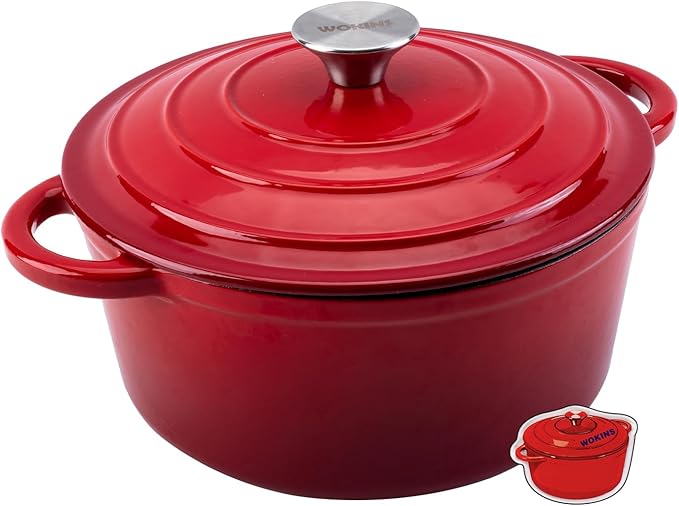 4QT Enameled Cast Iron Dutch Oven Pot with Lid,Heavy-Duty Cookware for Sourdough Bread Baking,Braising,Stews,Roasting,Oven Safe up to 500°F,RED