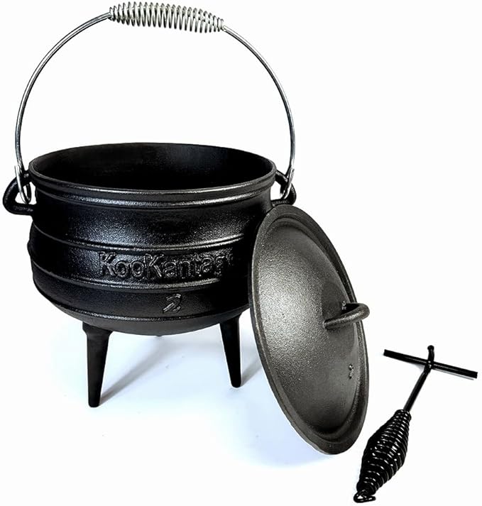 Pre-Seasoned Cast Iron Cauldron - 6 Quart African Potjie Pot with Lid - 3-Legged Dutch Oven for Camping and Over-the-Fire Cooking - Durable Outdoor Cookware