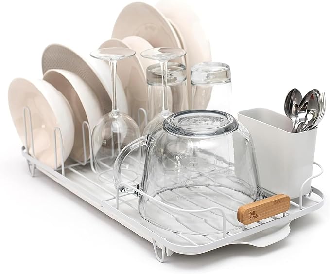 Full Circle Dish Jockey Extra Large Dish Drying Rack – Space Saving Drying Rack for Kitchen Counter – Stainless Steel and Recycled Plastic Drainer with Holders for Plates, Cutlery, Pots and Pans