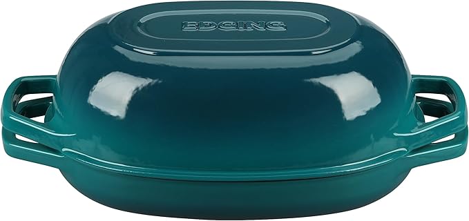 Enameled Cast Iron Oval Dutch Oven Pot with Lid, Dutch Oven for Sourdough Bread Baking, Oval Bread Pan, Bread Oven, Bread Dutch Oven, 5qt, Darkcyan