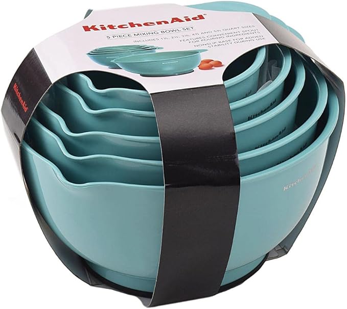 KitchenAid KE178OSAQA Classic Mixing Bowls, Set of 5,Aqua Sky 2