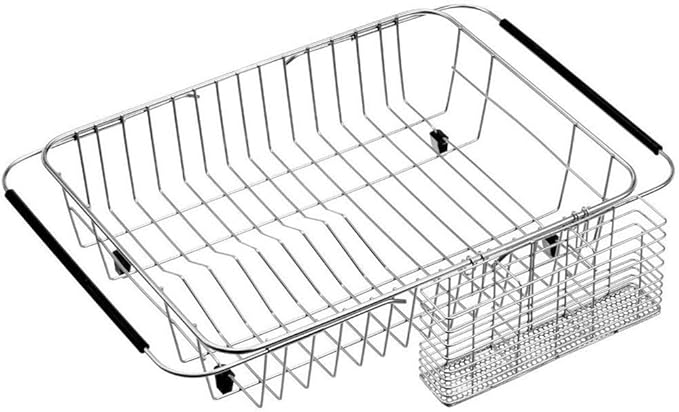 SANNO Dish Drying Rack with Stainless Steel Utensil Holder Large Dish Rack Drainer Drain Expandable Shelf Dish Rack in Sink or Over Sink or On Counter Rustproof Stainless Steel