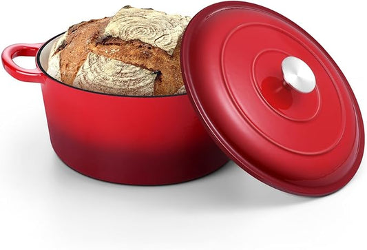 TeamFar 5Qt Dutch Oven, Enameled Cast Iron Dutch Oven with Lid & Dual Handles for Cooking Baking Braising Simmering, Healthy & Sturdy, Oven & Various Stovetops Safe, Non-stick & Easy Clean - Red