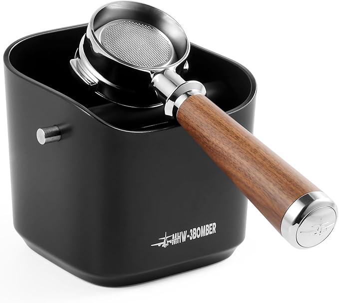 MHW-3BOMBER Espresso Knock Box, 1.2L(15 Cups) Coffee Knock Box with Removable Knock Bar and Anti-slip Pads for Espresso Puck, Coffee Ground, Durable Espresso Accessories, Black GB5967B