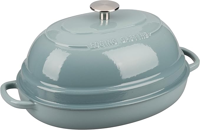 Enameled Oval Cast Iron Dutch Oven Pot with Lid, Bread Dutch Oven for Sourdough Bread Baking, Dutch Oven Bread, Bread Oven, 6QT, Seasalt