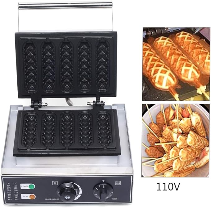 Hotdog Waffle Maker 1500W Commercial Waffle Machine 110V Electric Corn Hot Dog Waffle Maker Crispy Baking Corn Dog Waffles Non-Stick Maker 5PCS (5Pcs)
