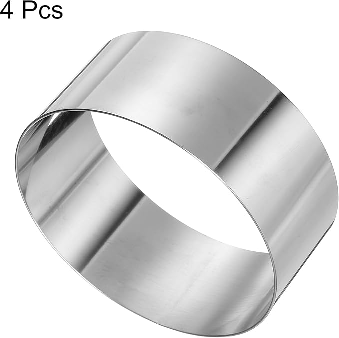 HARFINGTON 4PCS Round Cake Ring 4 x 2 Inch Seamless Stainless Steel Pastry Mousse Dessert Ring Mirror Coating for Baking Cooking Making Tool