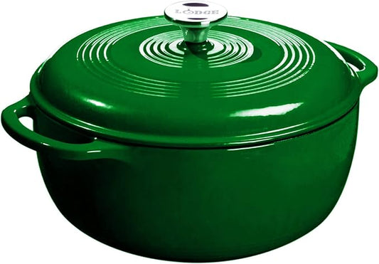 Lodge Essential Enamel Cast Iron Dutch Oven - Perfect for Bread Baking, Braising, Marinating & Slow Cooking - Features Moisture-Sealing Lid & Dual Handles - Kitchen Essentials - 6 Quarts - Evergreen