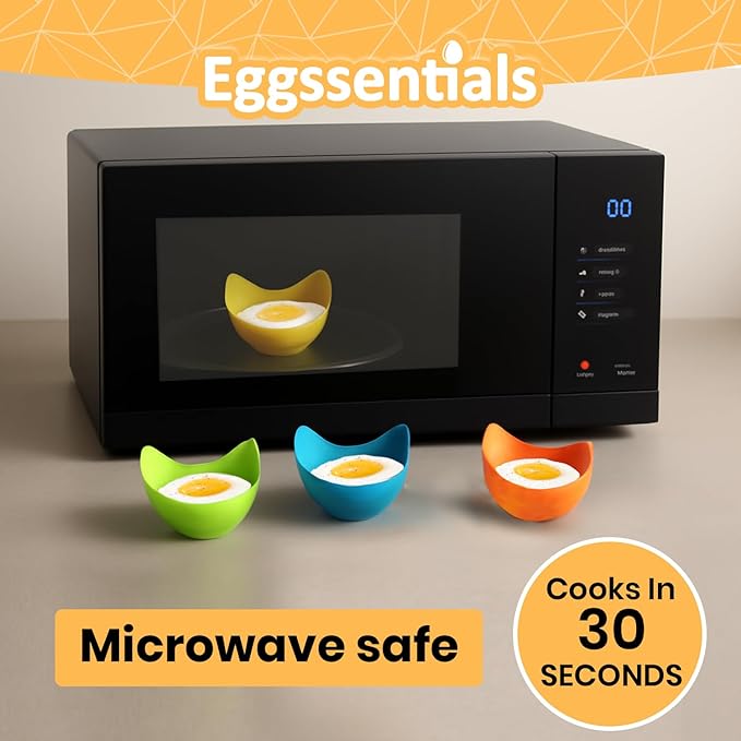 Eggssentials - Poached Egg Cups - Pack of 4 - BPA Free Silicone Egg Poacher Cups - Nonstick Poached Egg Cooker for Microwave, Stovetop, Baking ?€? Easy to Clean Poaching Pods for Perfect Eggs