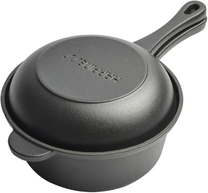 1.6 Quart Cast Iron Pot, Cast Iron Saucepan, 2-in-1 Pre-Seasoned Cast Iron Dutch Oven Pot Set with 6.5Inch Frying Cast iron skillet, Camping Cookware & Sauce Pan for Indoor & Outdoor Recipes