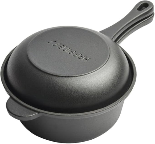 1.6 Quart Cast Iron Pot, Cast Iron Saucepan, 2-in-1 Pre-Seasoned Cast Iron Dutch Oven Pot Set with 6.5Inch Frying Cast iron skillet, Camping Cookware & Sauce Pan for Indoor & Outdoor Recipes