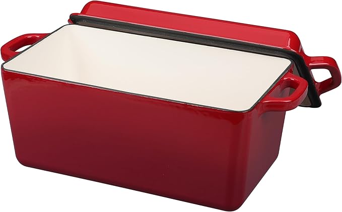 Enameled Cast Iron Dutch Oven, Oblong Bread Oven for Sourdough Bread Baking, Baking Pan, Dual Handles, Oven Safe, 4 Quart,Red