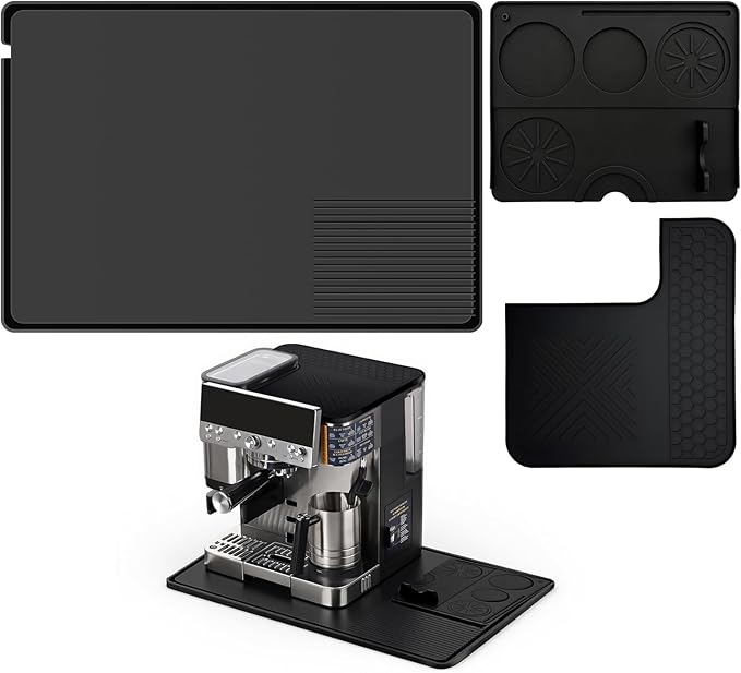 3-in-1 Silicone Mat Set for Ninja Luxe Cafe ES601 & ES701 Espresso Machine– Top Mat, Bottom Sliding Mat & Tamping Station Pad, Full Protection Non-Slip Coffee Machine Accessories (Black)