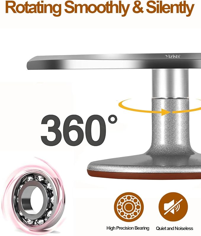Yizish Cake Turntable Aluminum Alloy, 12 Inch Rotating Cake Stand Decorating Kits with Stainless Steel Icing Spatula (2pcs) and Icing Smoother (3pcs) for Baking, Pastries and Cupcakes
