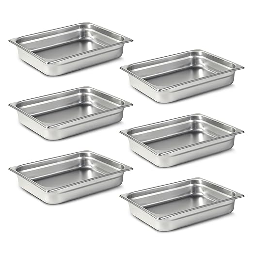 Aplancee 1/2 Hotel Pans 2.5 Inch Deep Stainless Steel Food Pan - Anti-Jam 6 Pack Steam Table Pan Set for Catering, Buffet Use, Kitchen Prep