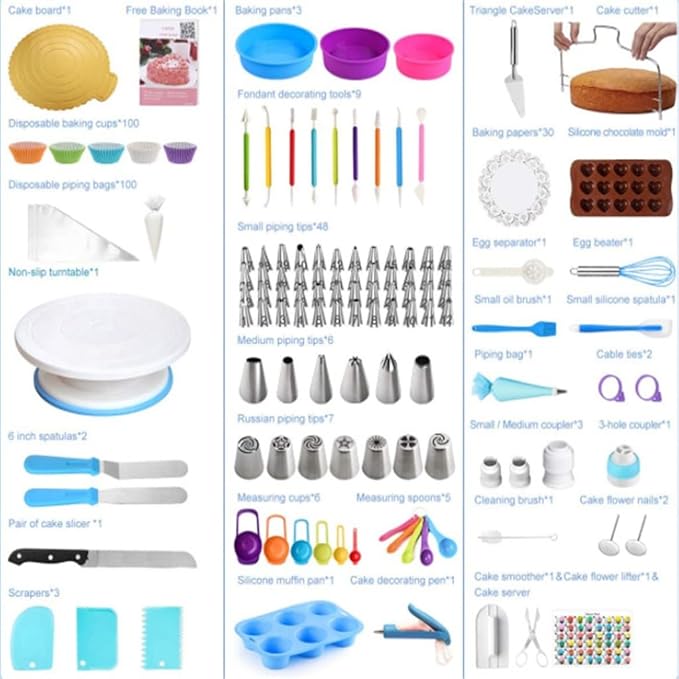 340 Piece DIY Cake Making Turntable Baking Tool Set With Flower Mouth Flower Bag Spatula And Scraper