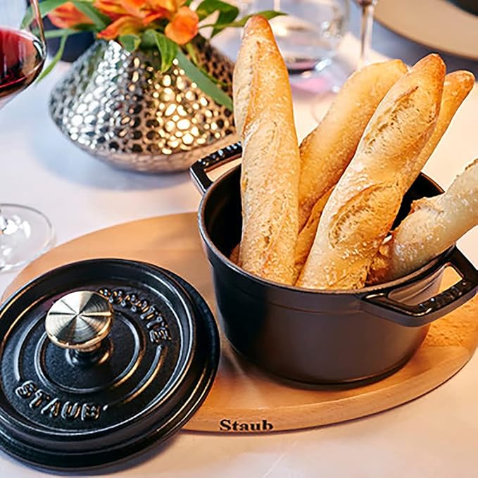 STAUB Cast Iron Dutch Oven 1.25-qt Round Cocotte, Made in France, Serves 1, Matte Black