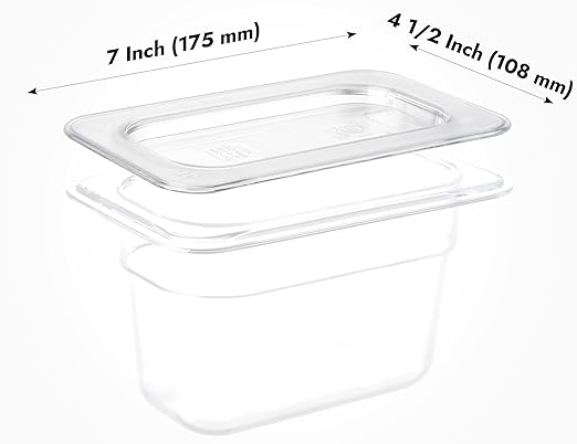 CURTA 6 Pack NSF 1/9 Size Food Pan Cover, Clear Polycarbonate Lidfor Commercial Food Pan, Dishwasher & Freezer Safe Plastic Clear