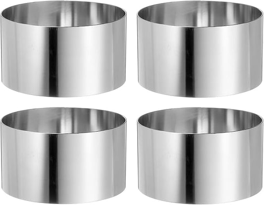 HARFINGTON 4PCS Round Cake Ring 3.5 x 2 Inch Seamless Stainless Steel Pastry Mousse Dessert Ring Mirror Coating for Baking Cooking Making Tool