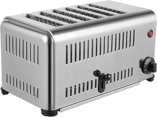 Stainless Steel 6 Slice Toaster, Electric Bread Baking Machine Commercial Toaster with Crumb Tray and Timer Bread Toasters for Home Kitchen Restaurant Bakery (2 Modes/1680W)