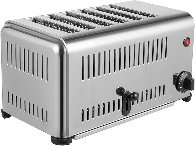 Electric 6 Slice Toaster, Stainless Steel Bread Baking Machine Commercial Toaster with Crumb Tray and Adjustable Timer Bread Making Tool for Home Kitchen Restaurant Bakery (2 Modes/1680W)