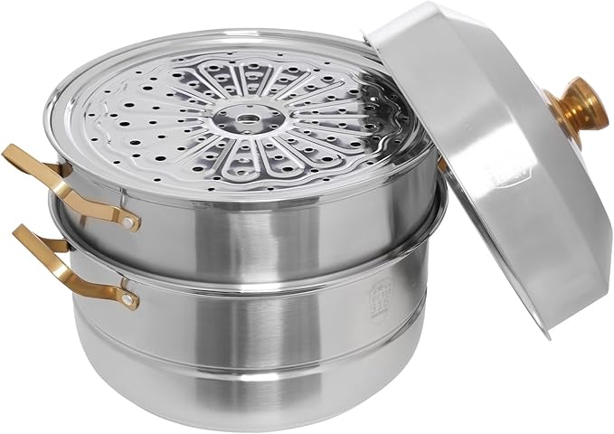 Stainless Steel Steamer Pots, Non-Stick Meat Vegetable Cooking Steam Pot Kitchen Steamer Cooker Dumpling Steamer Cookware Steaming Pots for Induction Cookers, Electric Ceramic Stoves (3-Tier, 32CM)