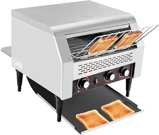 150/450 Slices/Hour Commercial Conveyor Toaster, Stainless Steel Heavy Duty Industrial Bread Baking Machine w/ 3 Ring Heating Tubes for Baking Sliced Bread, Toast (2600W(TT-450L))